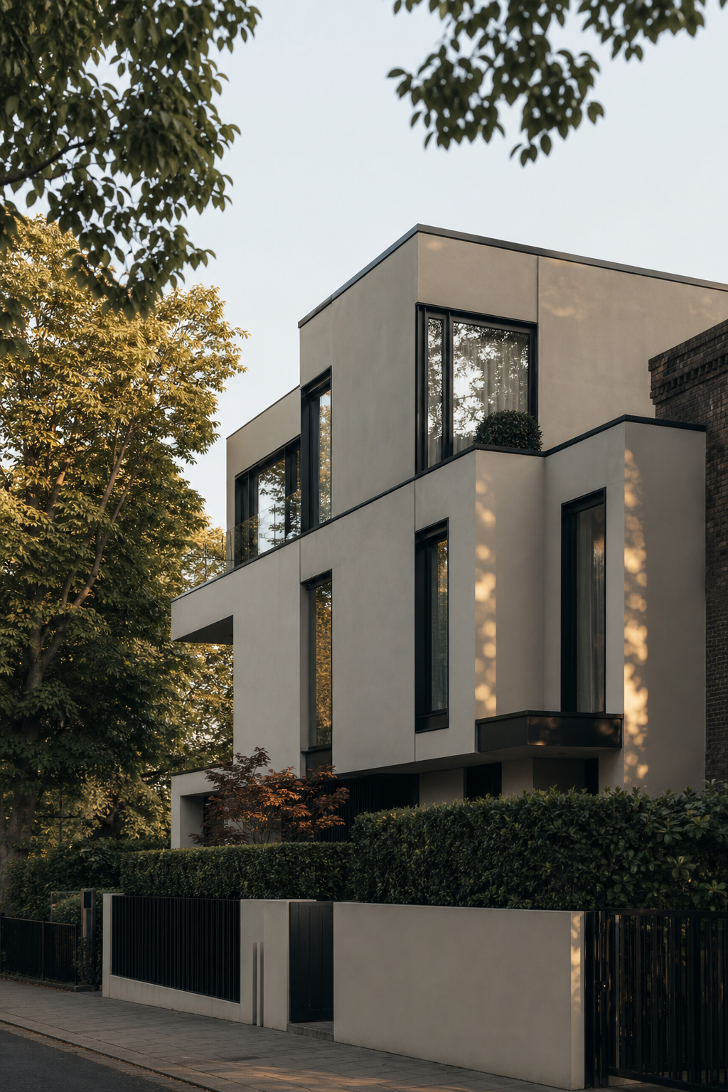 Modern render-clad new-build residence in a leafy London street